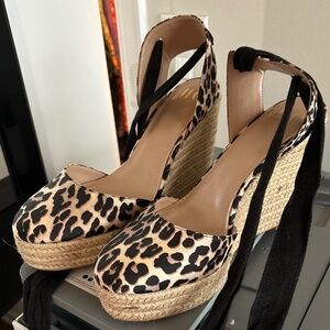 J Lo Platform leopard spot with ankle ties